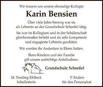 Traueranzeige von Karin Bensien von SYK