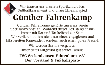 Traueranzeige von Günther Fahrenkamp von SYK