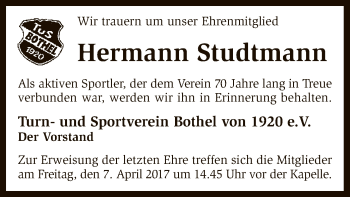 Traueranzeige von Hermann Studtmann von SYK