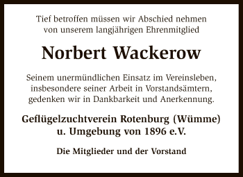 Traueranzeige von Norbert Wackerow von SYK