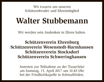 Traueranzeige von Walter Stubbemann von SYK