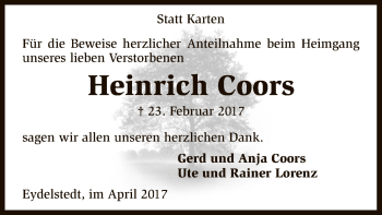 Traueranzeige von Heinrich Coors von SYK