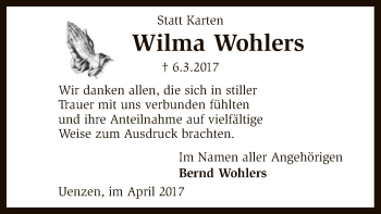 Traueranzeige von Wilma Wohlers von SYK