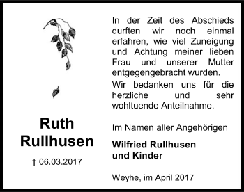 Traueranzeige von Ruth Rullhusen von SYK