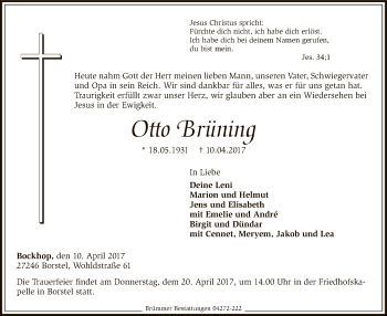 Traueranzeige von Otto Brüning von SYK