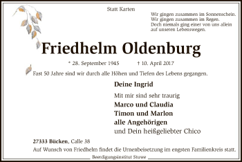 Traueranzeige von Friedhelm Oldenburg von SYK