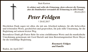 Traueranzeige von Peter Feldgen von SYK