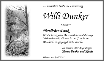 Traueranzeige von Willi Dunker von SYK