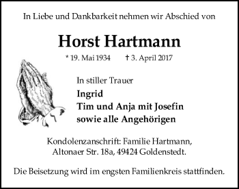 Traueranzeige von Horst Hartmann von SYK