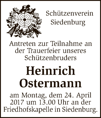 Traueranzeige von Heinrich Ostermann von SYK