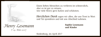 Traueranzeige von henry Lesemann von SYK