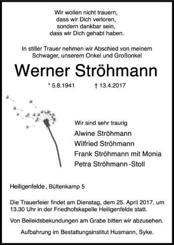 Traueranzeige von Werner Ströhmann