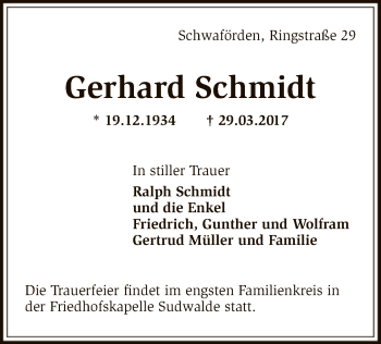 Traueranzeige von Gerhard Schmidt von SYK