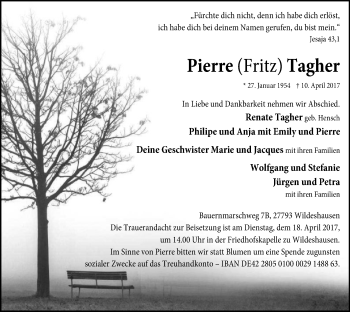 Traueranzeige von Pierre Tagher von SYK