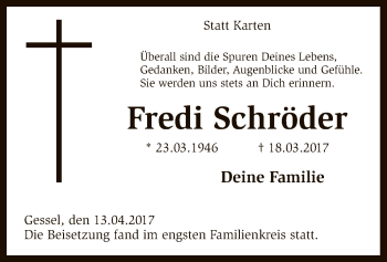 Traueranzeige von Fredi Schröder von SYK