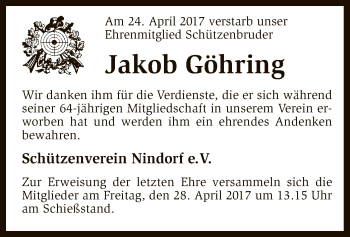 Traueranzeige von Jakob Göhring von SYK