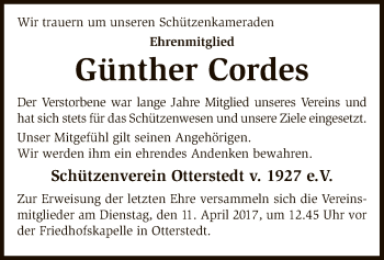 Traueranzeige von Günther Cordes von SYK