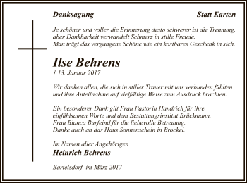 Traueranzeige von Ilse Behrens von SYK