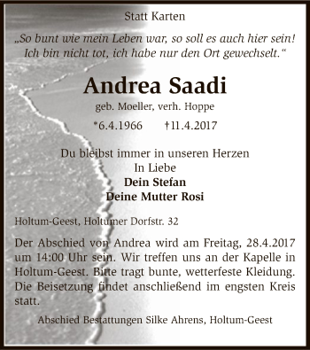 Traueranzeige von Andrea Saadi von SYK