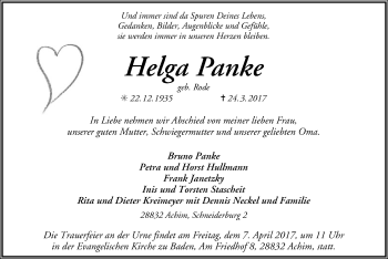 Traueranzeige von Helga Anke von SYK