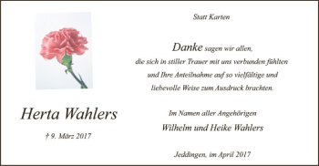 Traueranzeige von Herta Wahlers von SYK