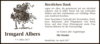 Traueranzeige von Irmgard Albers von SYK