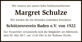 Traueranzeige von Margret Schulze von SYK