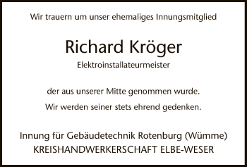 Traueranzeige von Richard Kröger von SYK