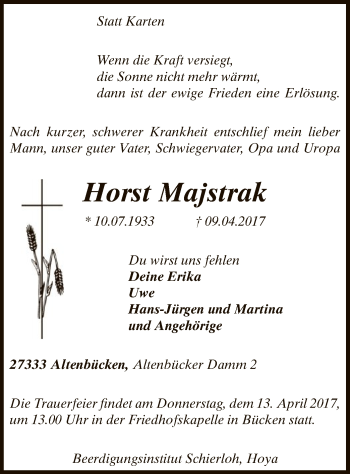 Traueranzeige von Horst Majstrak von SYK