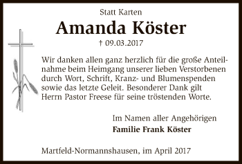 Traueranzeige von Amanda Köster von SYK