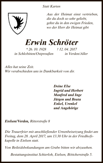 Traueranzeige von Erwin Schröter von SYK