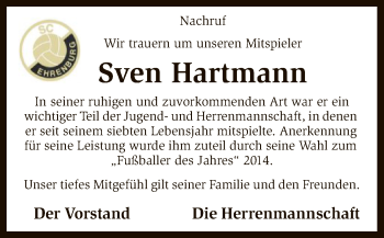 Traueranzeige von Sven Hartmann von SYK