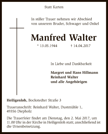 Traueranzeige von Manfred Walter von SYK