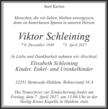 Traueranzeige von Viktor Schleining von SYK