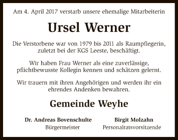 Traueranzeige von Ursel Werner von SYK