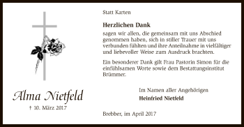 Traueranzeige von Alma Nietfeld von SYK