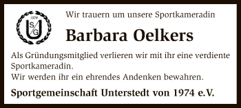 Traueranzeige von Barbara Oelkers von SYK