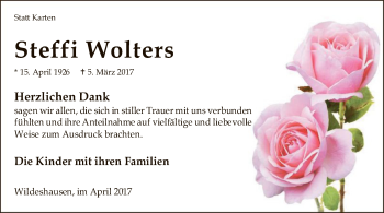 Traueranzeige von Steffi Wolters von SYK