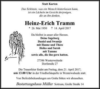 Traueranzeige von Heinz-Erich Tramm von SYK