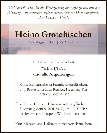 Traueranzeige von Heino Grotelüschen von SYK