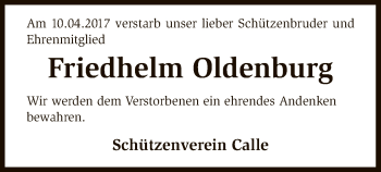 Traueranzeige von Friedhelm Oldenburg von SYK