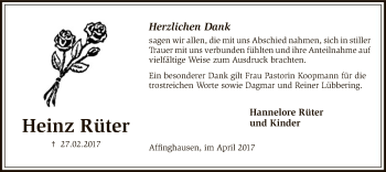 Traueranzeige von Heinz Rüter von SYK