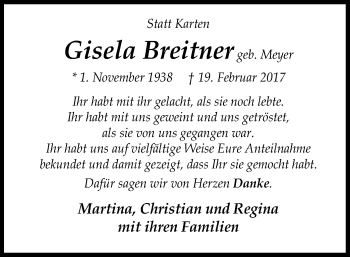 Traueranzeige von Gisela  Breitner von SYK