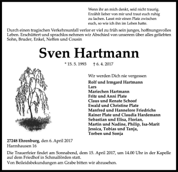 Traueranzeige von Sven Hartmann von SYK