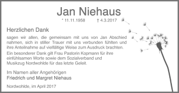 Traueranzeige von Jan Niehaus von SYK