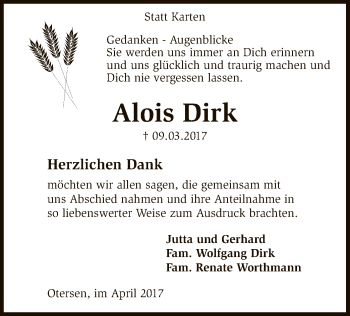 Traueranzeige von Alois Dirk von SYK