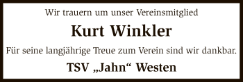 Traueranzeige von Kurt Winkler von SYK