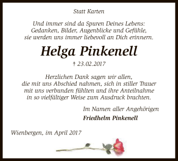 Traueranzeige von Helga Pinkenell von SYK