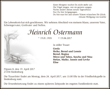 Traueranzeige von Heinrich Ostermann von SYK