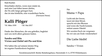 Traueranzeige von Kalli Plöger von SYK